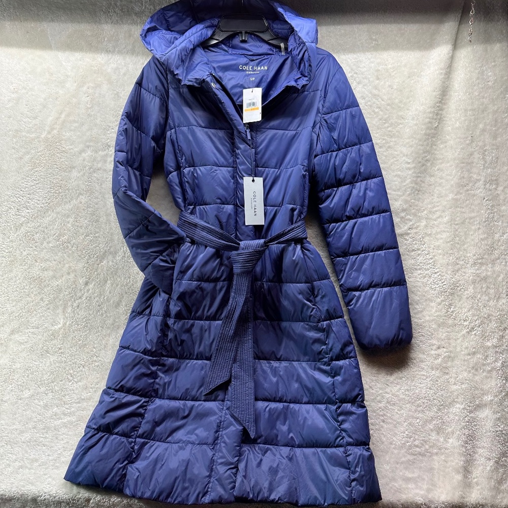Cole Haan Signature Lightweight Puffer Coat Navy Blue Size Small